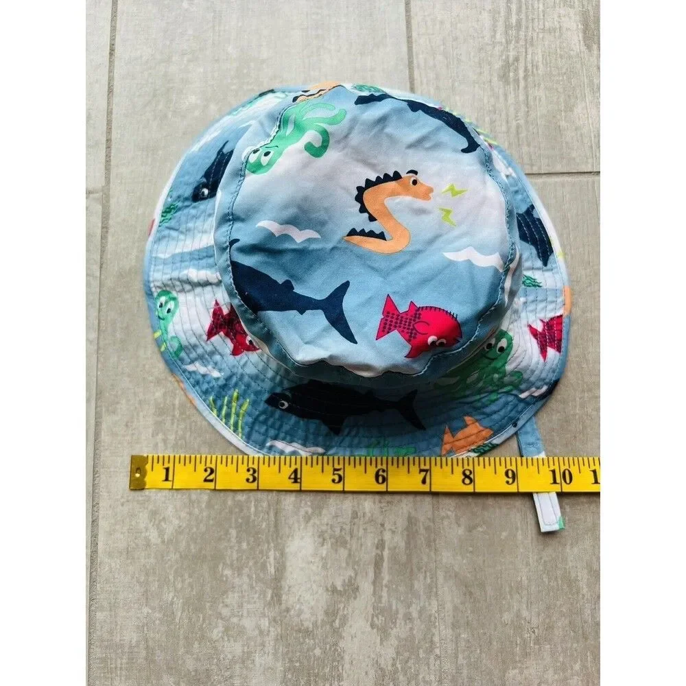 GYMBOREE Baby Toddler Boy Bucket Sun Protect Beach Hat Sealife Fish Shark 12-24m